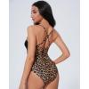 imageSUUKSESS Womens One Piece Tummy Control Swimsuit Crisscross Back Bathing SuitsLeopard Black