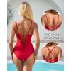 imageSUUKSESS Womens One Piece Tummy Control Swimsuit Crisscross Back Bathing SuitsRed White