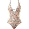 imageSUUKSESS Womens One Piece Tummy Control Swimsuit Crisscross Back Bathing SuitsYellow Floral