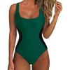 imageSUUKSESS One Piece Swimsuit for Women Slimming Tummy Control Square Neck Bathing SuitGreen and Black