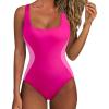 imageSUUKSESS One Piece Swimsuit for Women Slimming Tummy Control Square Neck Bathing SuitPink Colorblock