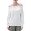 imageSUUKSESS Women Cashmere Off The Shoulder Sweater Oversized Knit Long Sleeve Tops02 White