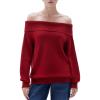 imageSUUKSESS Women Cashmere Off The Shoulder Sweater Oversized Knit Long Sleeve Tops03 Wine