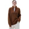 imageSUUKSESS Women Cashmere Oversized Quarter Zip Pullover Sweater Long Sleeve Collared Ribbed Knit Jumper TopsCaramel