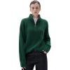 imageSUUKSESS Women Cashmere Oversized Quarter Zip Pullover Sweater Long Sleeve Collared Ribbed Knit Jumper TopsDark Green