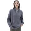 imageSUUKSESS Women Cashmere Oversized Quarter Zip Pullover Sweater Long Sleeve Collared Ribbed Knit Jumper TopsGrey