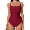 imageSUUKSESS Women One Piece Tummy Control Swimsuit Crisscross Backless Bathing SuitWine Red