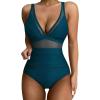 imageSUUKSESS Women Sexy Mesh Tummy Control Swimsuit Push Up High Waisted Bathing Suit10 New Peacock Blue
