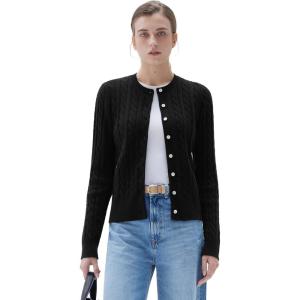 imageSUUKSESS Women Cable Knit Cashmere Sweaters Crew Neck Button Up Chunky Cardigan Long Sleeve Fall OutfitsBlack