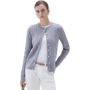 imageSUUKSESS Women Cable Knit Cashmere Sweaters Crew Neck Button Up Chunky Cardigan Long Sleeve Fall OutfitsGrey