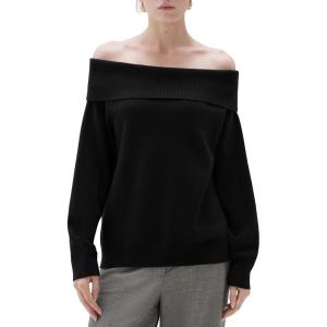 imageSUUKSESS Women Cashmere Off The Shoulder Sweater Oversized Knit Long Sleeve Tops01 Black