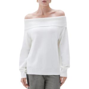 imageSUUKSESS Women Cashmere Off The Shoulder Sweater Oversized Knit Long Sleeve Tops02 White
