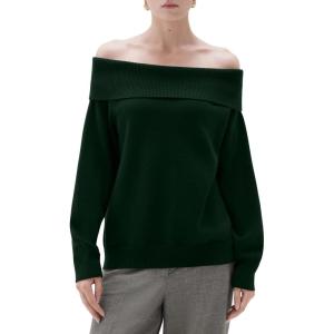 imageSUUKSESS Women Cashmere Off The Shoulder Sweater Oversized Knit Long Sleeve Tops04 Green