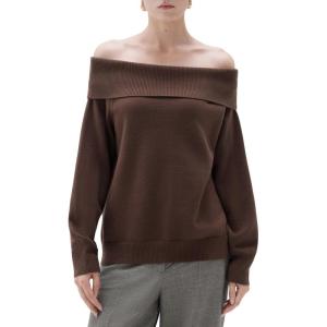 imageSUUKSESS Women Cashmere Off The Shoulder Sweater Oversized Knit Long Sleeve Tops05 Deep Brown