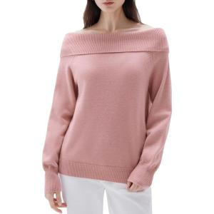 imageSUUKSESS Women Cashmere Off The Shoulder Sweater Oversized Knit Long Sleeve Tops06 Pink