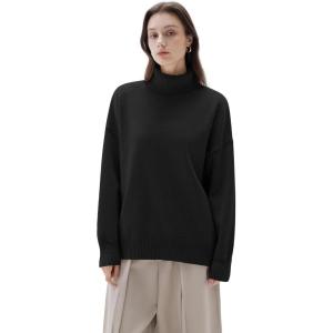 imageSUUKSESS Women Cashmere Oversized Chunky Turtleneck Pullover Sweater Long Sleeve Knit Jumper TopsBlack