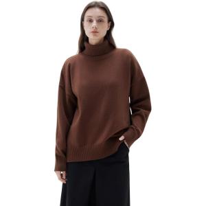 imageSUUKSESS Women Cashmere Oversized Chunky Turtleneck Pullover Sweater Long Sleeve Knit Jumper TopsBrown