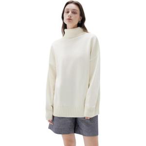 imageSUUKSESS Women Cashmere Oversized Chunky Turtleneck Pullover Sweater Long Sleeve Knit Jumper TopsCream White