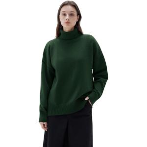imageSUUKSESS Women Cashmere Oversized Chunky Turtleneck Pullover Sweater Long Sleeve Knit Jumper TopsDeep Green