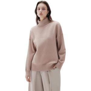 imageSUUKSESS Women Cashmere Oversized Chunky Turtleneck Pullover Sweater Long Sleeve Knit Jumper TopsKhaki
