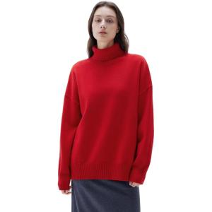 imageSUUKSESS Women Cashmere Oversized Chunky Turtleneck Pullover Sweater Long Sleeve Knit Jumper TopsRed