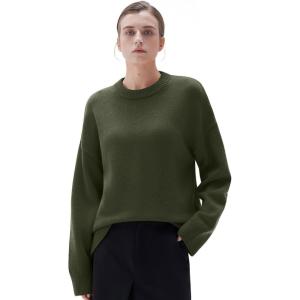 imageSUUKSESS Women Cashmere Oversized Long Sleeve Pullover Sweater Crew Neck JumpersArmy Green