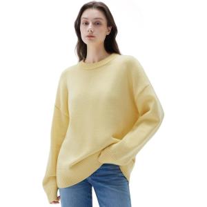 imageSUUKSESS Women Cashmere Oversized Long Sleeve Pullover Sweater Crew Neck JumpersButter Yellow