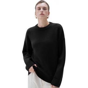 imageSUUKSESS Women Cashmere Oversized Long Sleeve Pullover Sweater Crew Neck JumpersJet Black