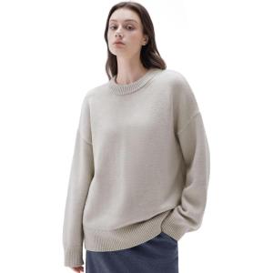 imageSUUKSESS Women Cashmere Oversized Long Sleeve Pullover Sweater Crew Neck JumpersStone