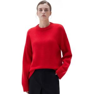 imageSUUKSESS Women Cashmere Oversized Long Sleeve Pullover Sweater Crew Neck JumpersTrue Red