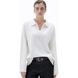 imageSUUKSESS Women Cashmere Oversized V Neck Pullover Sweaters Long Sleeve Collared Knit Jumper TopsWhite