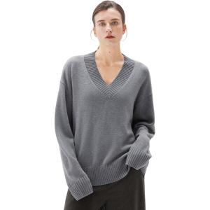 imageSUUKSESS Women Cashmere Oversized V Neck Pullover Sweaters Long Sleeve JumpersHeather Grey