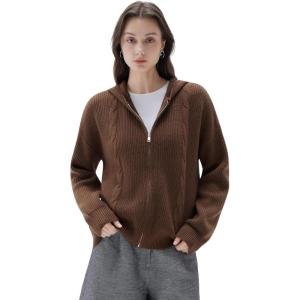 imageSUUKSESS Women Chunky Knit Cashmere Sweaters Zip up Oversized Hoodies Cardigan with Pockets Long Sleeve Fall OuterwearBrown