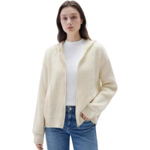 imageSUUKSESS Women Chunky Knit Cashmere Sweaters Zip up Oversized Hoodies Cardigan with Pockets Long Sleeve Fall OuterwearCream Cream White