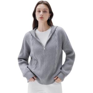 imageSUUKSESS Women Chunky Knit Cashmere Sweaters Zip up Oversized Hoodies Cardigan with Pockets Long Sleeve Fall OuterwearGrey