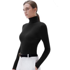 imageSUUKSESS Women Turtleneck Cashmere Sweater Long Sleeve Shirts Fall Basic Thermal Tops Winter ClothesBlack