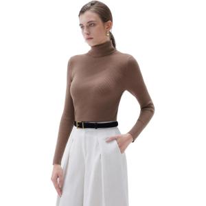 imageSUUKSESS Women Turtleneck Cashmere Sweater Long Sleeve Shirts Fall Basic Thermal Tops Winter ClothesMocha