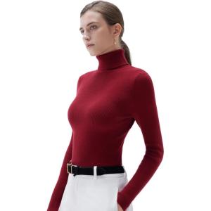 imageSUUKSESS Women Turtleneck Cashmere Sweater Long Sleeve Shirts Fall Basic Thermal Tops Winter ClothesRed