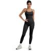 imageSUUKSESS Women 2 Piece Workout Sets Compression Tummy Control Leggings with Pockets Halter Built in Bra Tank TopsBlack