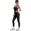 imageSUUKSESS Women 2 Piece Workout Sets Compression Tummy Control Leggings with Pockets Halter Built in Bra Tank TopsBlack