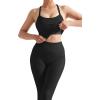imageSUUKSESS Women 2 Piece Workout Sets Compression Tummy Control Leggings with Pockets Halter Built in Bra Tank TopsBlack