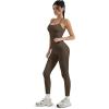 imageSUUKSESS Women 2 Piece Workout Sets Compression Tummy Control Leggings with Pockets Halter Built in Bra Tank TopsBrown