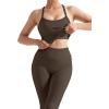imageSUUKSESS Women 2 Piece Workout Sets Compression Tummy Control Leggings with Pockets Halter Built in Bra Tank TopsBrown