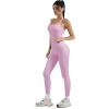 imageSUUKSESS Women 2 Piece Workout Sets Compression Tummy Control Leggings with Pockets Halter Built in Bra Tank TopsLight Pink