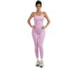 imageSUUKSESS Women 2 Piece Workout Sets Compression Tummy Control Leggings with Pockets Halter Built in Bra Tank TopsLight Pink