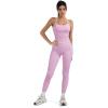 imageSUUKSESS Women 2 Piece Workout Sets Compression Tummy Control Leggings with Pockets Halter Built in Bra Tank TopsLight Pink