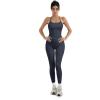 imageSUUKSESS Women 2 Piece Workout Sets Compression Tummy Control Leggings with Pockets Halter Built in Bra Tank TopsNavy Blue