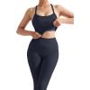imageSUUKSESS Women 2 Piece Workout Sets Compression Tummy Control Leggings with Pockets Halter Built in Bra Tank TopsNavy Blue