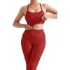 imageSUUKSESS Women 2 Piece Workout Sets Compression Tummy Control Leggings with Pockets Halter Built in Bra Tank TopsRed