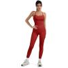 imageSUUKSESS Women 2 Piece Workout Sets Compression Tummy Control Leggings with Pockets Halter Built in Bra Tank TopsRed